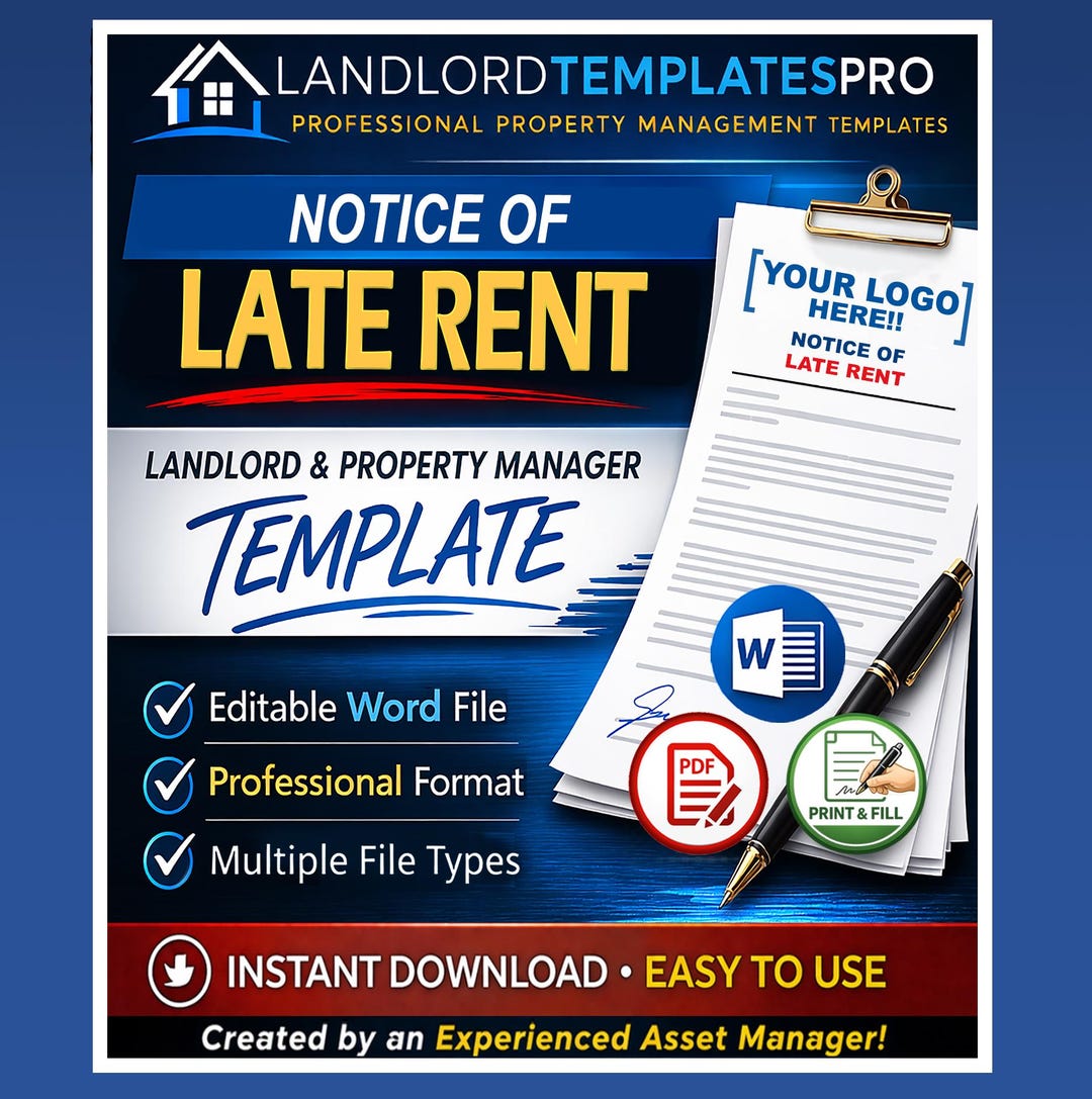 Late Rent Notice Template | Pay or Quit Notice | Landlord Rent Demand ...