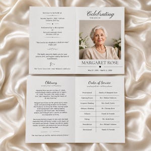 Plantilla editable para programa funerario / Programa de servicio conmemorativo plegable de 5x7 pulgadas / Programa de celebración de vida / Plantilla de Canva para folleto funerario