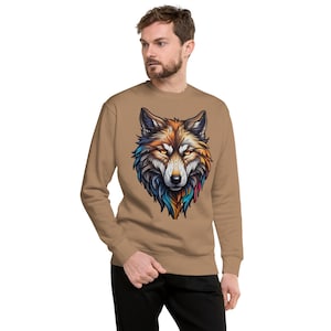 Colorful Wolf Head Graphic Sweatshirt: Streetwear Fleece Sweater