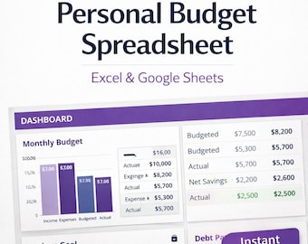 Hoja de cálculo de presupuesto personal en Excel / Planificador de presupuesto mensual / Seguimiento de gastos / Hojas de cálculo de Google / Planificador financiero / Seguimiento de facturas