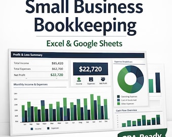 Hoja de cálculo de contabilidad para pequeñas empresas / Excel Google Sheets / Seguimiento de ingresos y gastos / Pérdidas y ganancias automáticas / Listo para CPA