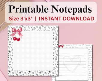 Juego de blocs de notas vintage con diseño floral de cerezas / Papelería estilo cottagecore (PDF + PNG)