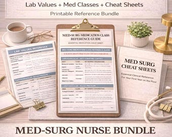 Med Surg Nursing Bundle, Spickzettel für Lab-Werte, Anleitung für die Medikation, Arbeitsbuch für die Krankenpflege