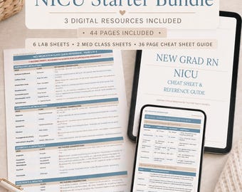 New Grad RN NICU Bundle, Neonatal ICU Spickzettel, Lab-Werte, Medikation Referenz, New Nurse Guide