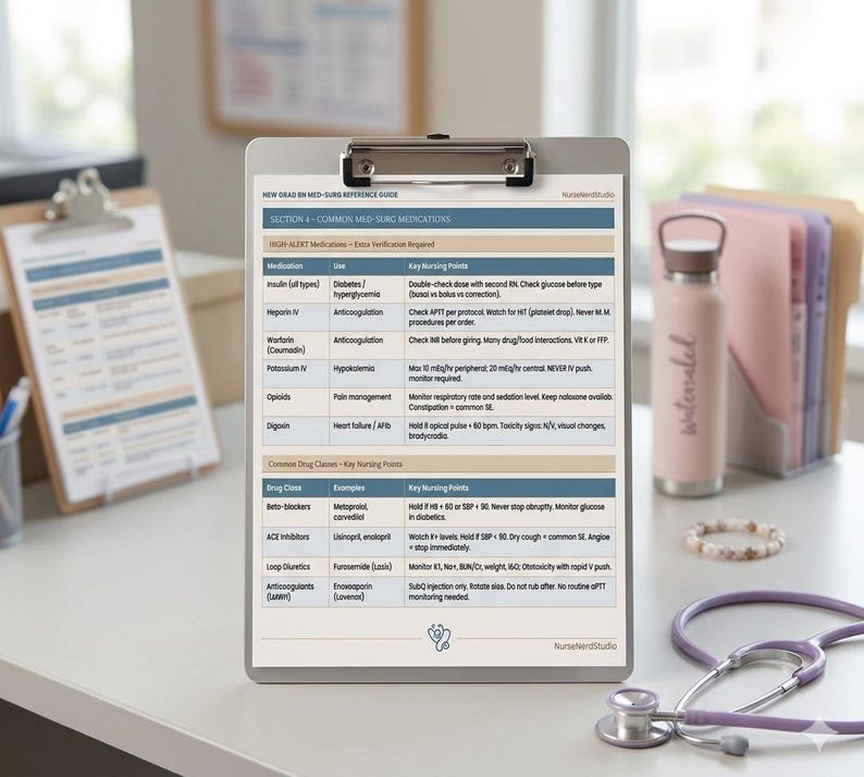 New Grad RN Med-surg Cheat Sheet | Clinical Reference Guide (digital ...