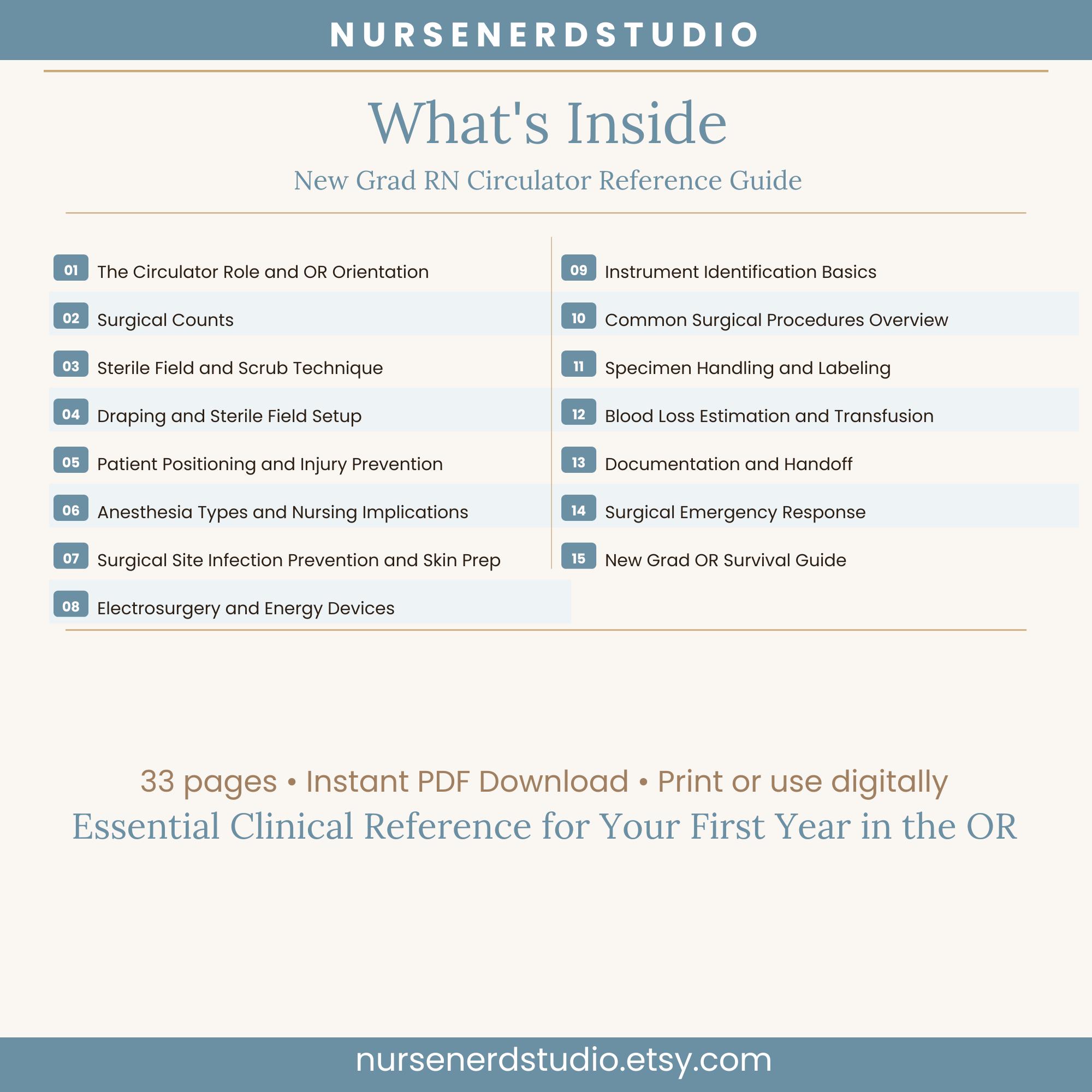Or Circulator New Grad RN OR Circulator Reference Guide | 33-page Surgical Nursing ...