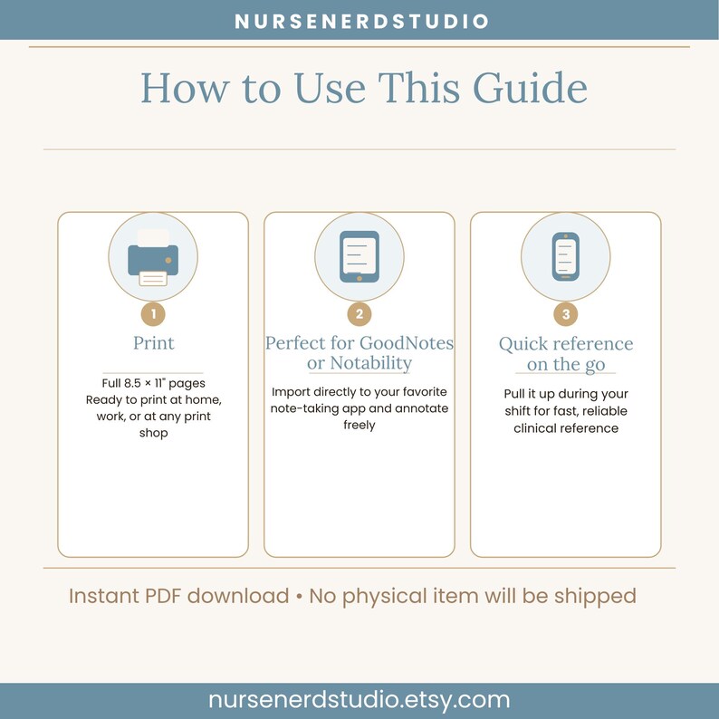 May include: A white graphic with the text "How to Use This Guide" and three illustrated steps. The guide is available as an instant PDF download, ready to print on 8.5 x 11 inch pages or use on a note-taking app.