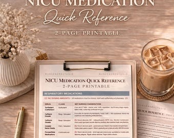 NICU Medizin Kurzanleitung | Krankenschwester Spickzettel | Druckbare NICU Med Class Guide