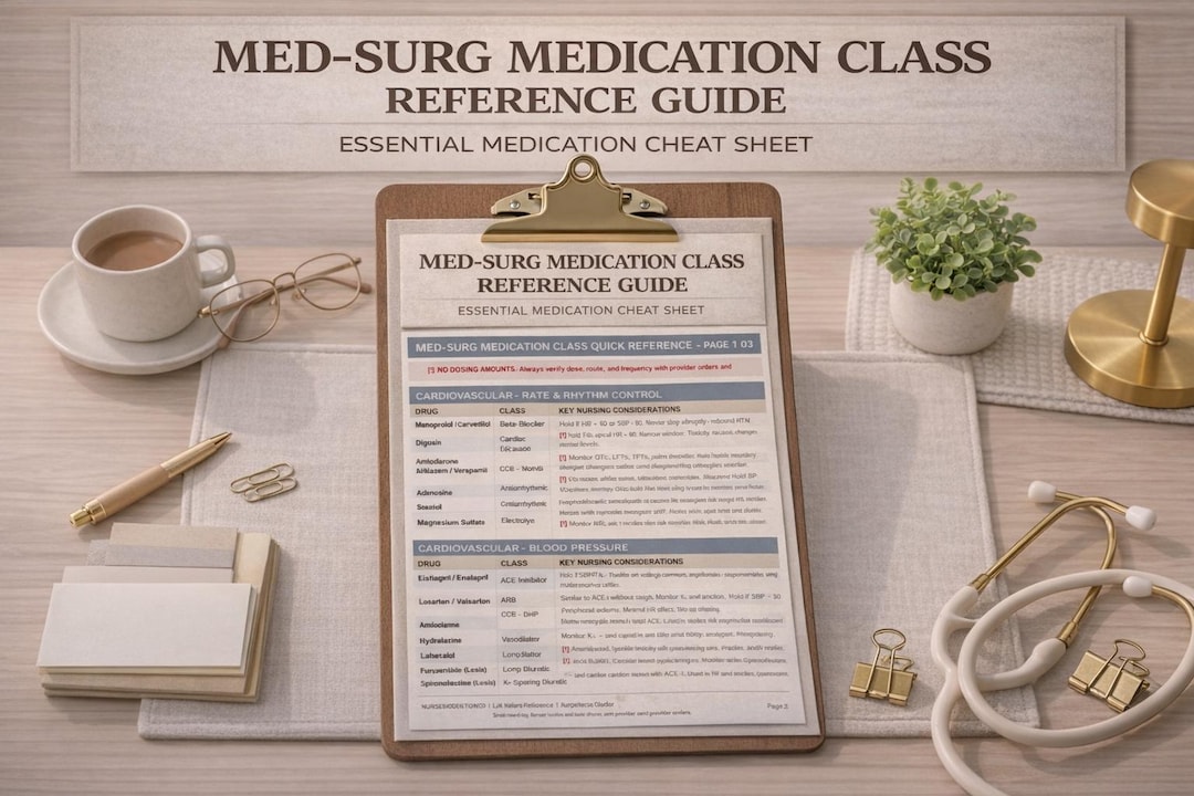 Med-surg Medication Class Quick Reference Guide (PDF) - Etsy