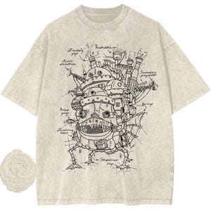 Vintage Steampunk Castle Shirt, Mechanical Fantasy Graphic Tee, Retro Sketch Machine T Shirt, Unisex Gothic Streetwear Top