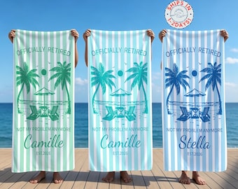 Custom Retirement Beach Towel,Retirement Trip,Retired And Relaxed,Retirement Party,Tropical Towel,Retirement Gift For Mom Grandma,Beach Trip