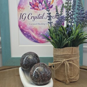 Ruby in Feldspar Crystal Sphere Set | Natural Polished Gemstone Decor | Pair of 50mm Crystal Spheres