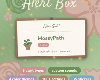 Cozy Green Alert Box Garden Notice | Animated Stream Overlay for Twitch OBS | StreamElements