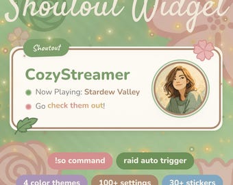 Cozy Green Shoutout Widget | Animated Stream Overlay for Twitch OBS | StreamElements