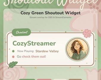 Cozy Green Shoutout Widget | Animated Stream Overlay for OBS & StreamElements