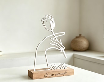 Handcrafted Iron Hand Flower Sculpture, Personalized Gift for Couples, Modern Minimalist Table Art, Birthday gift