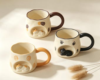 Handmade Ceramic Cat Espresso Cup, Mug Pet idea,  Gift for Pet Owner, Handmade Coffee Mug