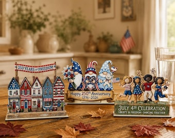 USA 250th Anniversary Block Sign, Patriotic Village Display, 1776-2026 Semiquincentennial Decor, Choose 2 out of 3 styles