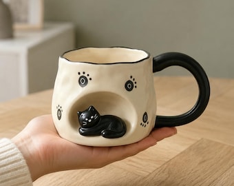 Handcrafted ceramic mug, Personalized Coffee Mug For Cat Lovers, Cute Figurine, Gift for Lover