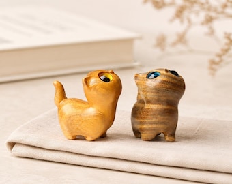 Cat Wooden Ornaments, Handmade Wooden Cat Figurine, Unique Cat Lover Gift, Wooden Ornaments