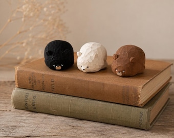 Hand Carved Bear Figurines, Minimalist Scandinavian Decor, Handmade Home Accent