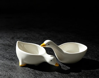 Quirky Handcrafted Duck Ceramic Dipping Dish, Duck Kitchen Decor, "Drinking" and "Floating" Duck Sauce Bowl Set