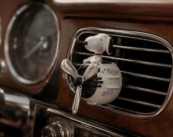 Snoopy Pilot Airplane Car Air Freshener, Handmade Aroma Diffuser & Car Air Freshener, Rotating Propeller Vent Clip