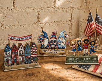250 Years Freedom 2D FLAT Wooden Block Decor, 4th of July Americana Shelf Decor, Independence Day Mini House Scene, Choose 2 out of 3 styles