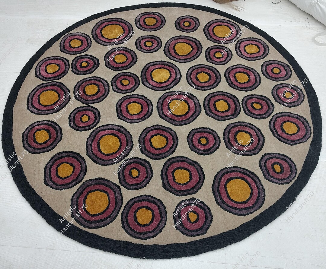 Large Round Wool Rug - Mid Century Modern Circle Area Carpet - Handmade ...