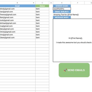 AutoPitch Pro | Cold Email Automation Google Sheet | Mail Merge Template with Anti-Spam | Small Business CRM Tracker | No Code Software