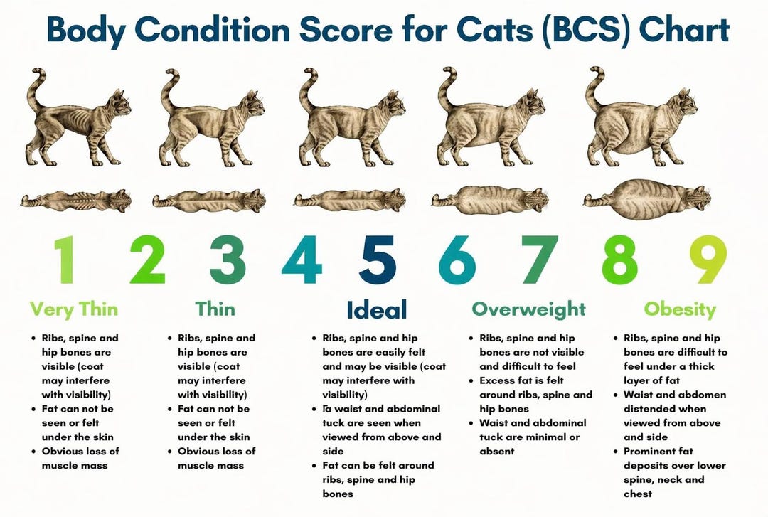 Cat Body Condition Score Chart Poster Pet Weight Guide Wall Art - Etsy