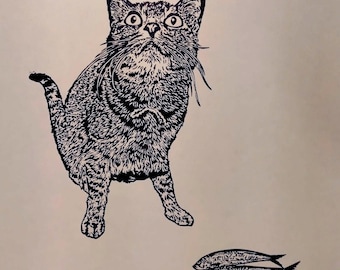 Original Cat Print – Hand Printed Cat Artwork – Limited Edition Printmaking – Cat Lover Wall Art – Handmade in Japan