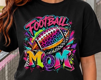 Football Mom Shirt, Colorful Leopard Football Graphic Tee, Checkered Game Day Mom T-Shirt, Bold Sports Mom Gift