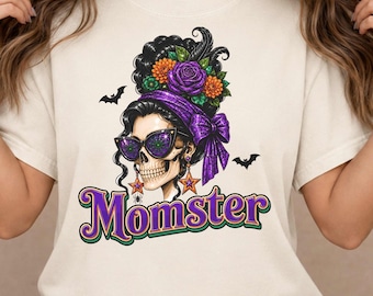 Momster Halloween Shirt, Glam Skeleton Mom Tee, Spooky Season T-Shirt, Gothic Mom Gift