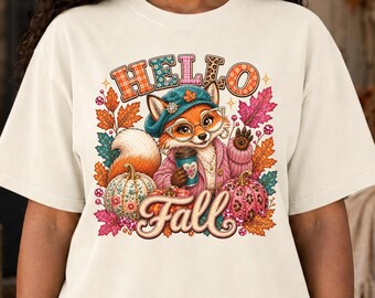 Hello Fall Fox Comfort Colors Shirt, Women’s Boutique Autumn Graphic Tee