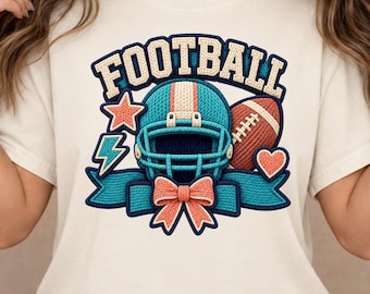 Football Mom Shirt, Game Day Comfort Colors Tee, Faux-Embroidery Football Bow Shirt, Women’s Fall Football T-Shirt, Sports Mom Gift
