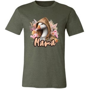 Shirt mama eend, shirt schattig moeder, grappig moedercadeau, Moederdagshirt, T-shirt met bloemen eend, cadeau voor moeder, shirt esthetische moeder, grafisch boetiek Heather Military Green