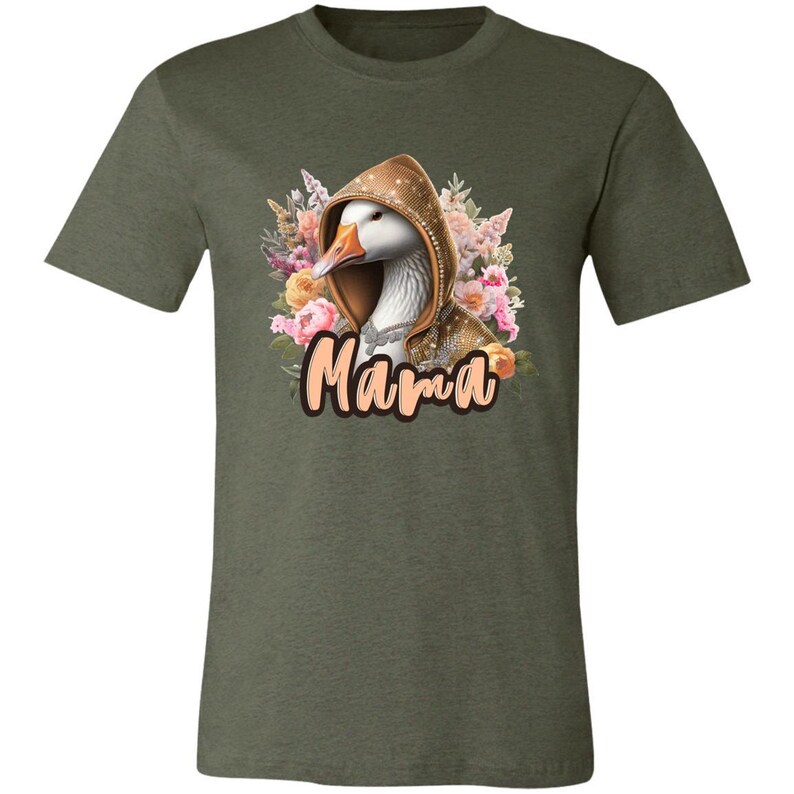 Shirt mama eend, shirt schattig moeder, grappig moedercadeau, Moederdagshirt, T-shirt met bloemen eend, cadeau voor moeder, shirt esthetische moeder, grafisch boetiek Heather Military Green