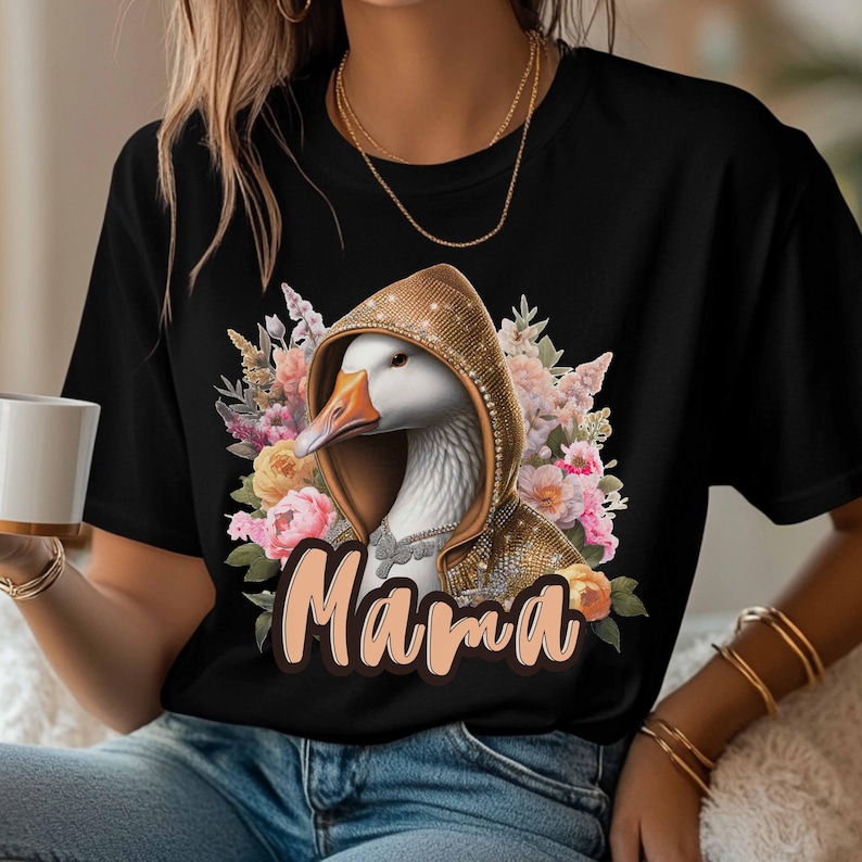 Shirt mama eend, shirt schattig moeder, grappig moedercadeau, Moederdagshirt, T-shirt met bloemen eend, cadeau voor moeder, shirt esthetische moeder, grafisch boetiek afbeelding 2