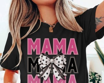 Mama-shirt met strik, leuk moedershirt, Moederdagshirt, cadeau voor moeder, roze mama-T-shirt, trendy moederoutfit, shirt flirt, shirt met strik, Mom Life-T-shirt