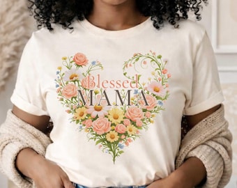 Shirt Blessed Mama, T-shirt met bloemen Mama, shirt Moederdag, cadeau moeder, shirt christelijk moeder, T-shirt schattige moeder, T-shirt lente bloemen, cadeaus voor haar