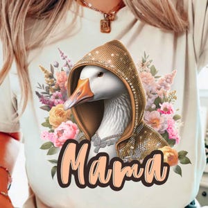 Shirt mama eend, shirt schattig moeder, grappig moedercadeau, Moederdagshirt, T-shirt met bloemen eend, cadeau voor moeder, shirt esthetische moeder, grafisch boetiek afbeelding 1