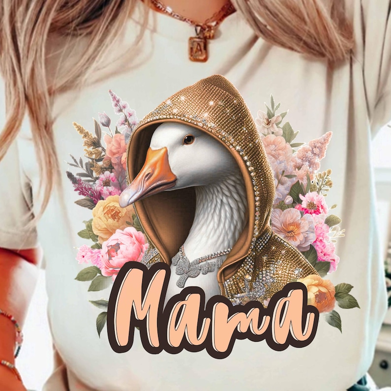 Shirt mama eend, shirt schattig moeder, grappig moedercadeau, Moederdagshirt, T-shirt met bloemen eend, cadeau voor moeder, shirt esthetische moeder, grafisch boetiek afbeelding 1