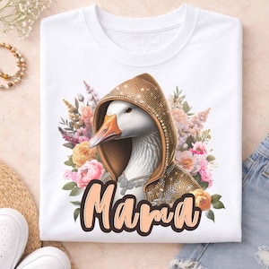 Shirt mama eend, shirt schattig moeder, grappig moedercadeau, Moederdagshirt, T-shirt met bloemen eend, cadeau voor moeder, shirt esthetische moeder, grafisch boetiek afbeelding 3