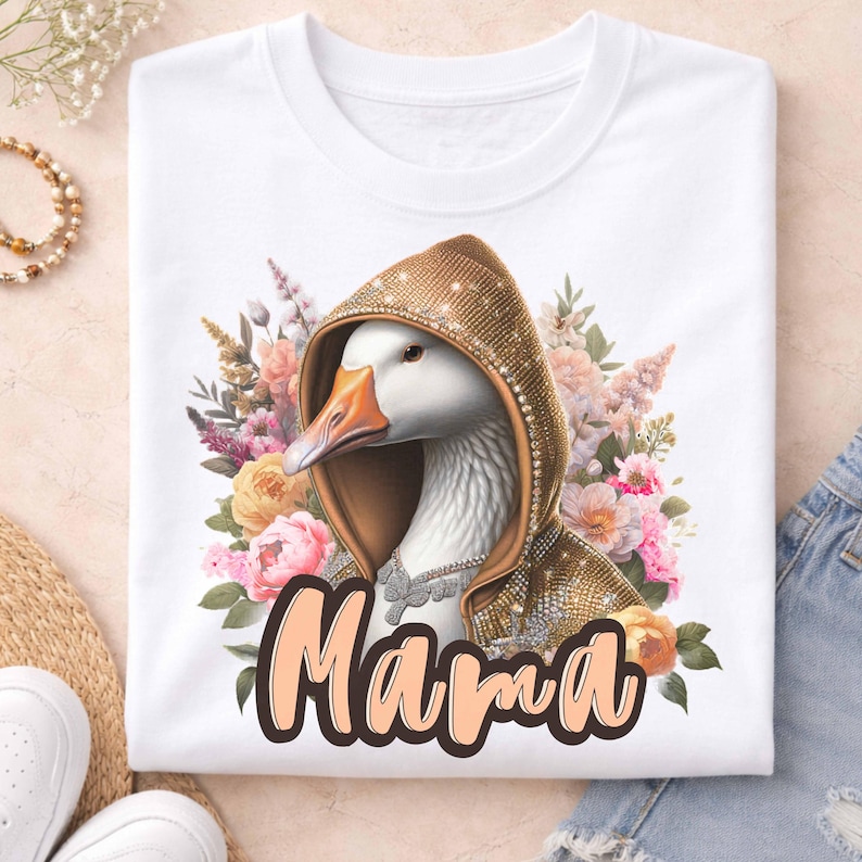 Shirt mama eend, shirt schattig moeder, grappig moedercadeau, Moederdagshirt, T-shirt met bloemen eend, cadeau voor moeder, shirt esthetische moeder, grafisch boetiek afbeelding 3