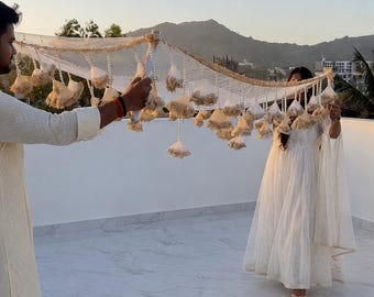 Ivory Phoolon Ki Chadar Bridal Entry Canopy, Gold Lace Pearl Tassel Wedding Chadar, Indian Bride Entrance Drape, Haldi Mehndi Vidaai Decor