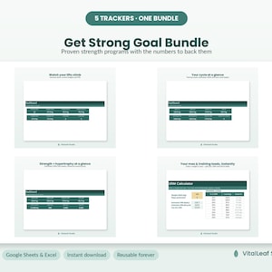 Get Strong Goal Bundle - 5 Strength, 5x5 + Powerbuilding Spreadsheets | Google Sheets, Excel