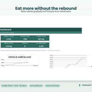 Kalkylblad för omvänd diet | Kalorisökare för ämnesomsättning och underhåll | Efter diet, efter GLP-1 | Google Sheets, Excel, Numbers