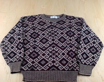 Suéteres de hombre talla grande color burdeos, jersey de punto geométrico de excelente calidad, fabricados en EE. UU.