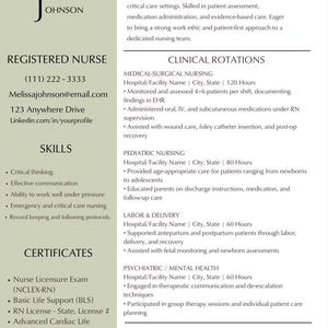 de CV pour infirmière nouvelle diplômée | Toile | CV infirmière autorisée | Modifiable | Étudiante en soins infirmiers | Compatible avec les ATS